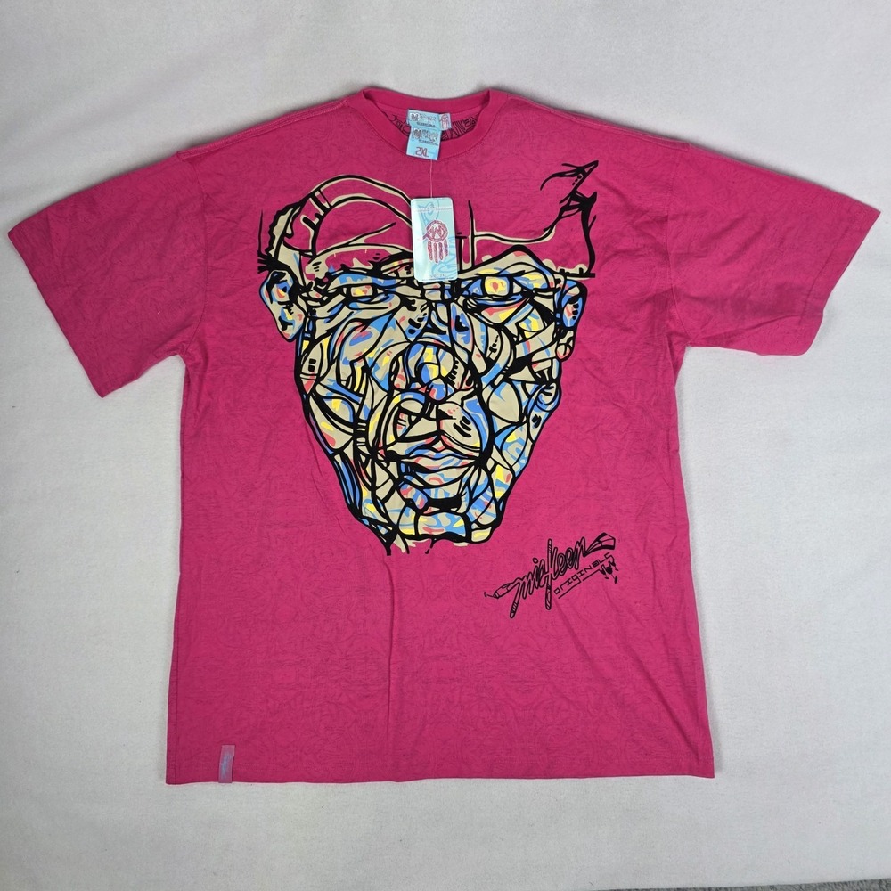 Vintage Y2k Miskeen T Shirt Mens 2XL Pink Deadstock Art Hip Hop Skater Rare